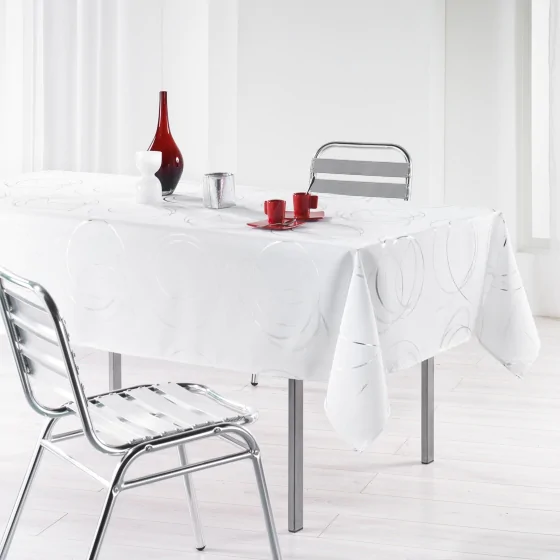 Nappe rectangle 150 x 240 cm polyester imprime argent bully Blanc