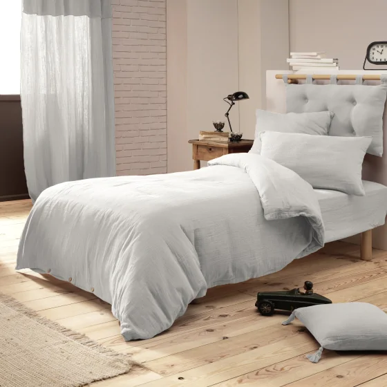 Housse de couette gaze de coton Bio 140x200 cm 1 personne Gris perle