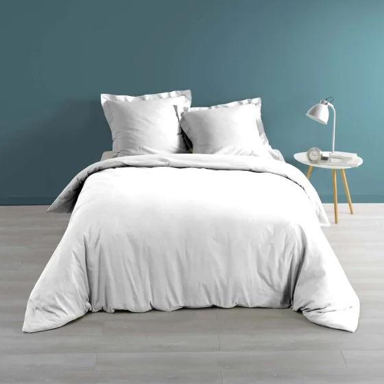 Pack housse de couette + drap housse + 2 taies 220 x 240  cm en percale de luxe Blanc