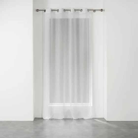 Voilage a oeillets 140 x 240 cm voile tisse applique elea Blanc/argent
