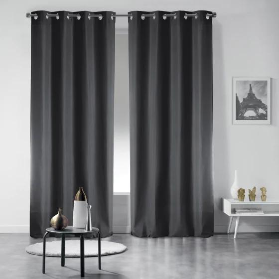 Lot de 2 rideaux occultant a oeillets 135 x 240 cm uni Noir