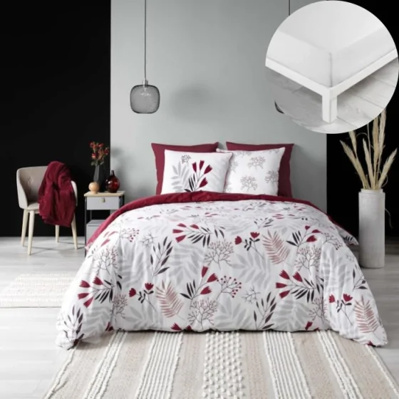 Pack Housse de couette 240 x 220 cm coton BIO 57 fils Clemence Blanc+ Drap Housse 140 x 190 cm Blanc