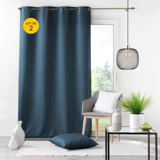 Lot de 2 Rideau à oeillets 140 x 260 cm Polyester Essentiel Bleu marine