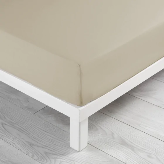 Drap housse 2 personnes 160 x 200 x 30 cm Linette coton lavé  57 fils Beige
