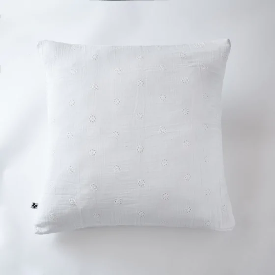 Taie d'oreiller brodée en gaze de coton 60 x 60 cm Gaïa Boho Blanc