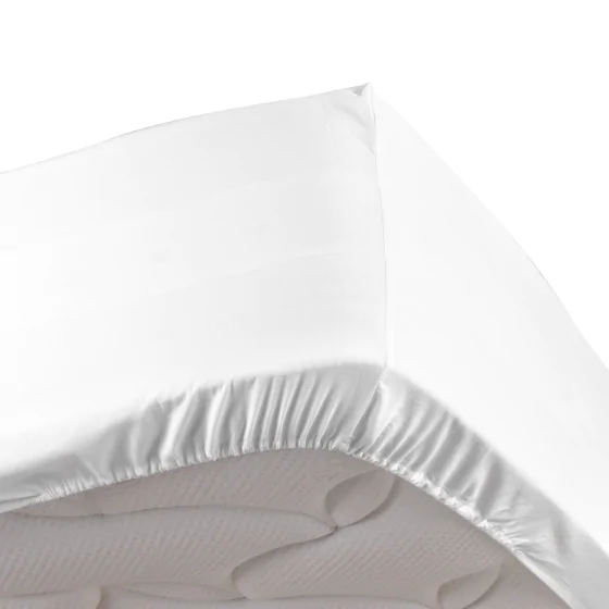 Drap housse blanc 160 x 200 cm en percale bonnet de 30 cm