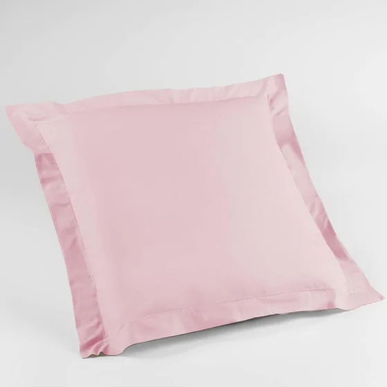 Taie d'oreiller volant plat 63x63 cm uni 57 fils lina  +point bourdon Rose clair