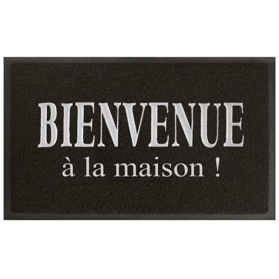 Tapis d'entree rectangle 45 x 75 cm pvc maison Noir/Gris