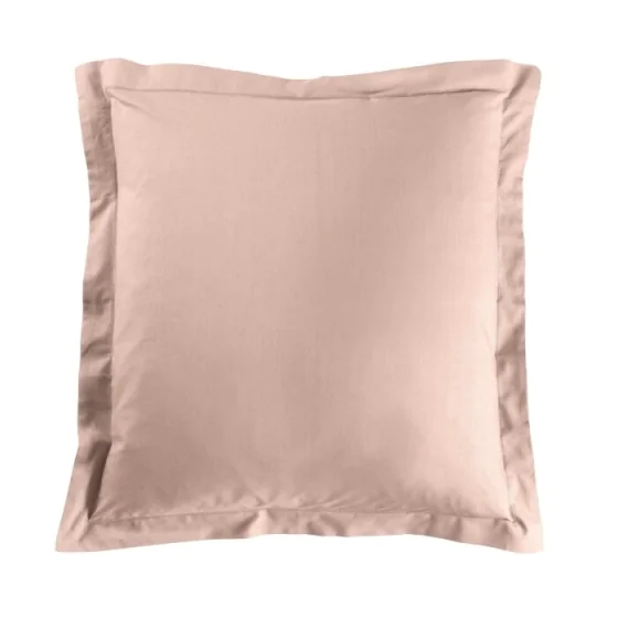 Taie d'oreiller 63 x 63 cm uni 57 fils lina  +point bourdon Rose
