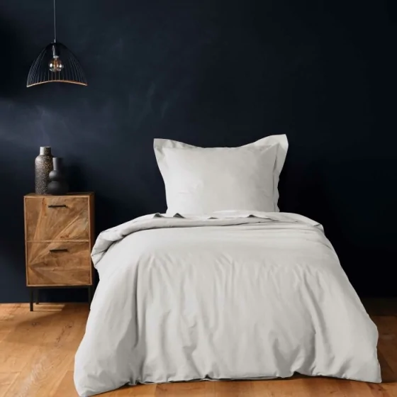 Housse de couette 1 personne 140 x 200 cm uni 57 fils lina Blanc