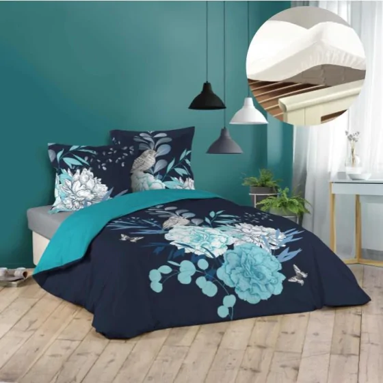 Pack housse de couette 220x240 cm Siffloti + drap housse 140x190 Blanc