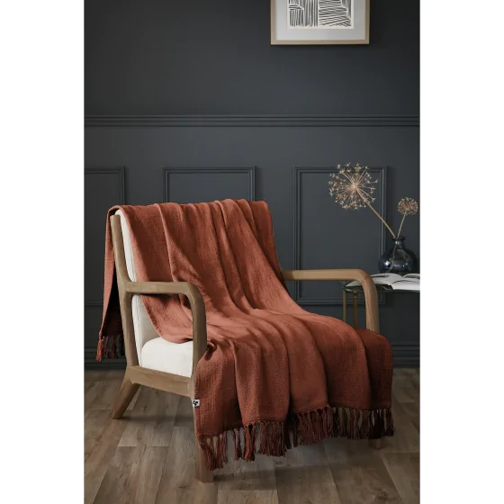 Plaid 130x160 cm en coton texturé Sixtine – Terracotta