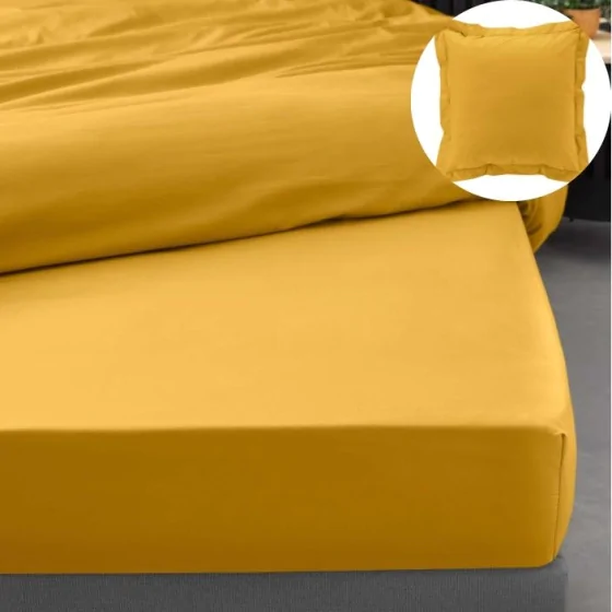 Pack drap housse king size 180 x 200 cm + 2 taies en percale 78 fils Curry