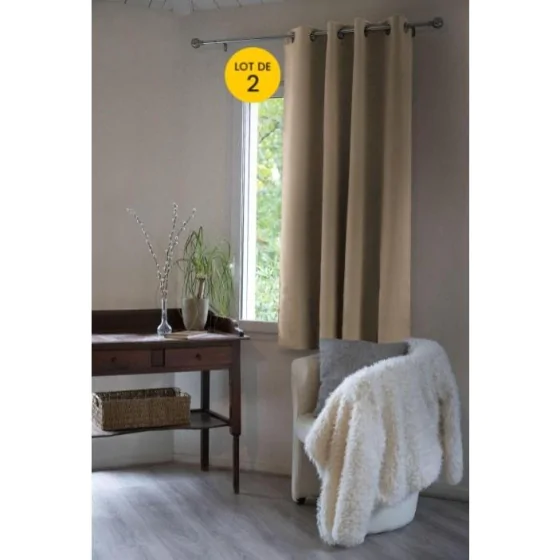Lot de 2 Rideaux luxe occultant + isolant phonique polaire L140 x H180 cm Inuit Beige
