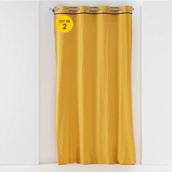 Lot de 2 rideaux à oeillets 140 x 240 cm  Coton lavé Linette Jaune