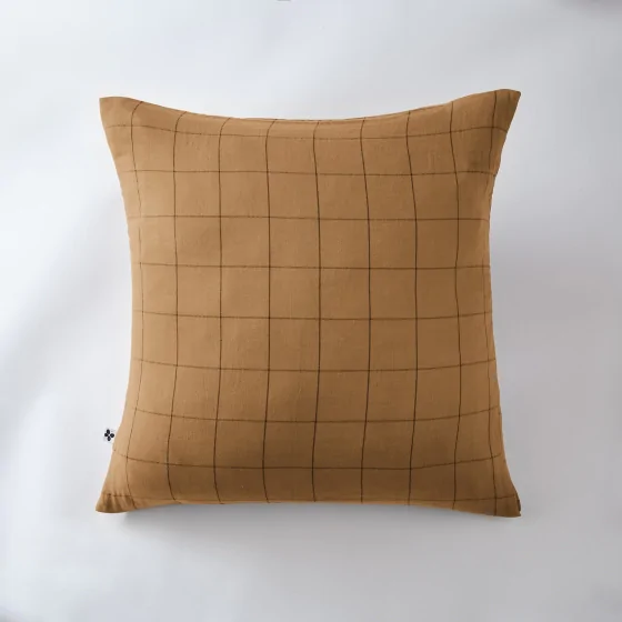 Taie d'oreiller gaze de coton tissée  60 x 60 cm Gaia Match Camel