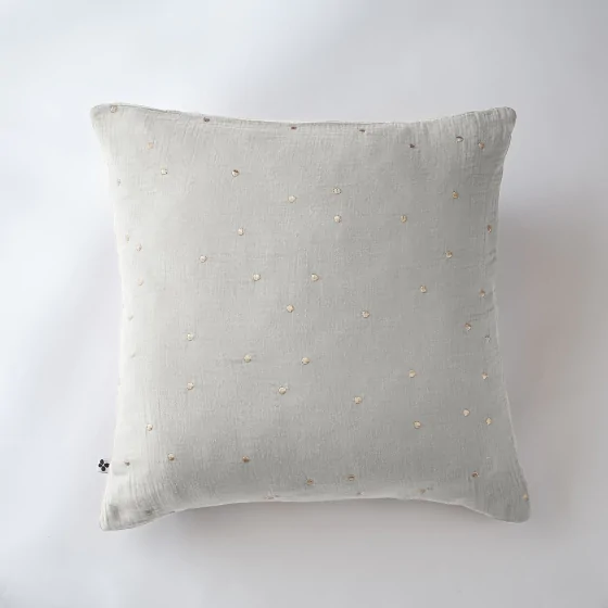 Taie d'oreiller gaze de coton brodée fil or 60 x 60 cm Gaia Chic Gris