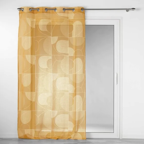 Voilage a oeillets 140 x 280 cm voile sablé imprimé Esquisse Camel