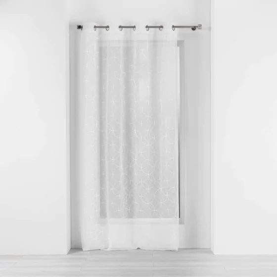Voilage a oeillets 140 x 280 cm voile sablé brodé Olympia Blanc