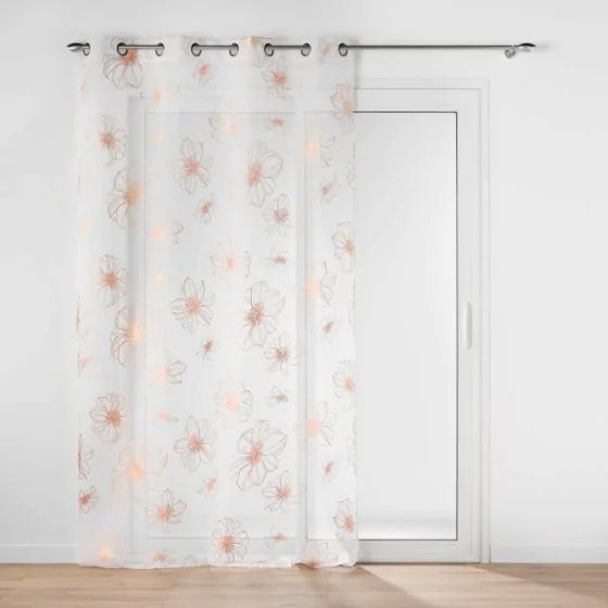 Voilage a oeillets 140 x 240 cm voile sablé  imprimé metallisé Joyce Or rose