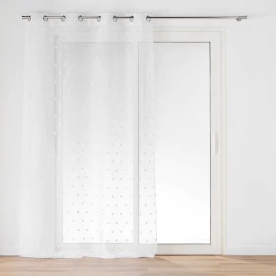 Voilage à Œillets 140 x 240 cm - Voile Sablé avec Pompons Pompinou