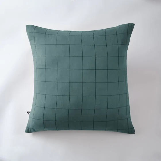 Taie d'oreiller gaze de coton tissée  60 x 60 cm Gaia Match Bleu canard