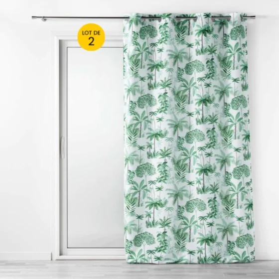 Lot de 2 Rideaux a oeillets 140 x 260 cm polyester imprimé Amazonia Vert