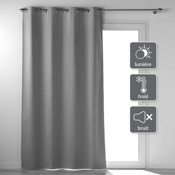 Rideau a oeillets 135 x 260 cm 100% occultant thermique uni occultissime Gris