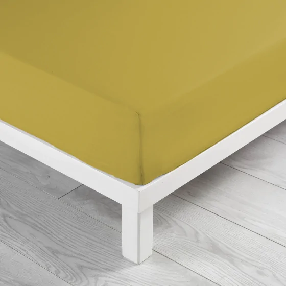 Drap housse 2 personnes 140 x 190 x 30 cm Linette coton lavé  57 fils Jaune