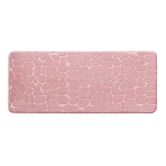 Tapis de bain 50 x 120 cm microfibre unie relief ricochet Rose Poudre