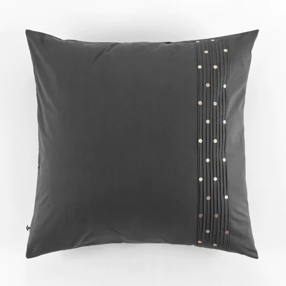 Taie d'oreille brodée 100% coton luxe 57 fils 63 x 63 cm Agathe Anthracite