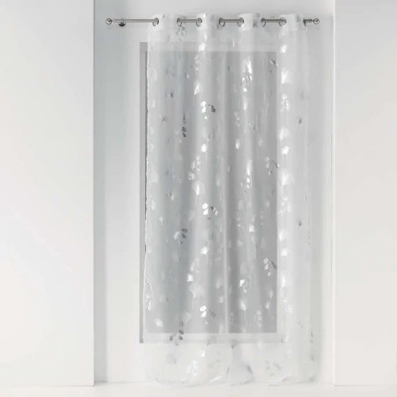 Panneau a oeillets 140 x 240 cm voile imprime metallise bloomy Blanc/argent