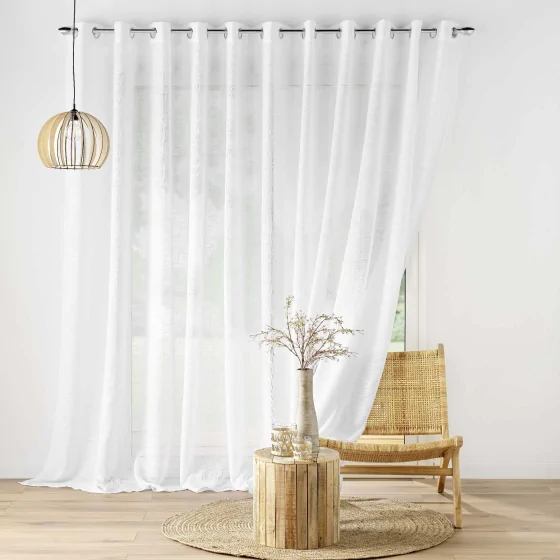 Voilage pour baie vitrée 400 x 240 cm effet lin tisse haltona Blanc