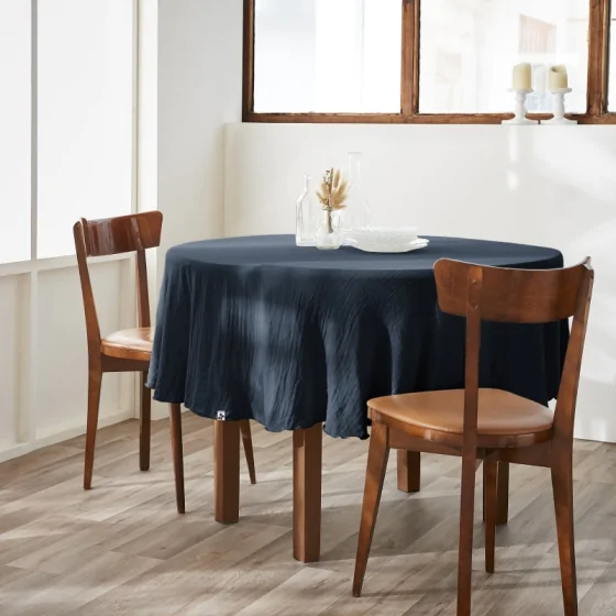 Nappe ronde (0) 180 cm gaze de coton unie gaïa Bleu foncé