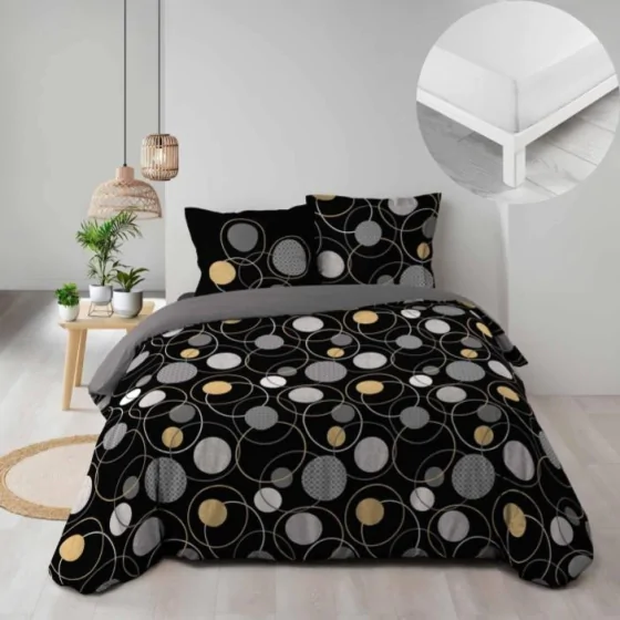 Pack parure de couette 240 x 220 cm Milor + drap housse 140 x 190 x 30 cm Blanc