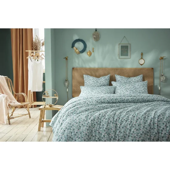 Housse de couette 200 x 200 cm double gaze de coton imprimée Marguerite Bleu