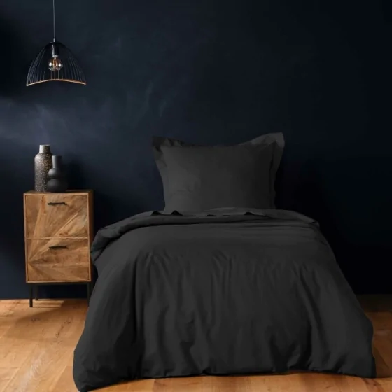 Housse de couette 1 personne 140 x 200 cm uni 57 fils lina Noir