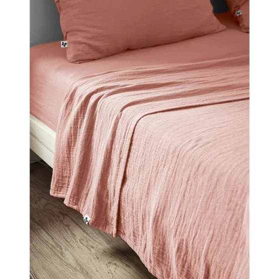 Drap plat 270 x 300 cm Double gaze de coton luxe Gaïa Rose pêche