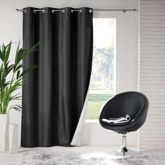 Rideau à œillets isolant thermique Icemount Noir 140 x 260 cm - dos en polyuréthane