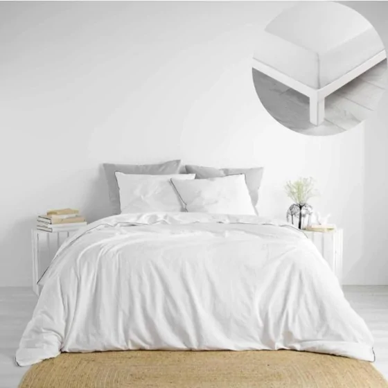 Pack parure 240 x 220 cm coton lavé 57 fils + DH 140x190 cm Linette Blanc