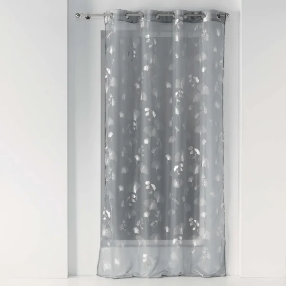 Voilage a oeillets 140 x 240 cm voile Bloomy Gris/argent