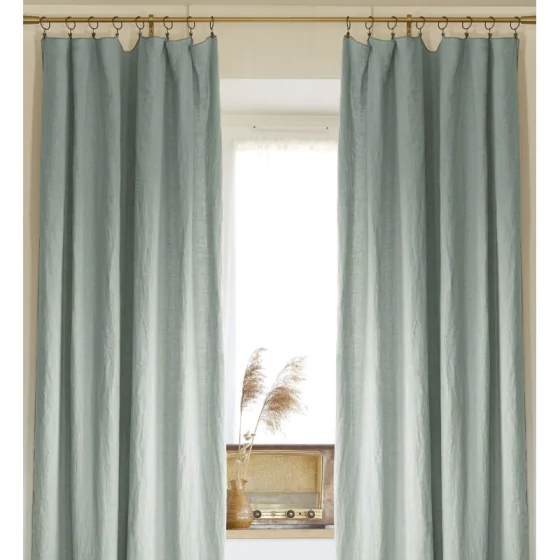 Lot de 2 rideaux ajustables en lin lavé avec 8 anneaux pince 140 x 270 cm Eucalyptus