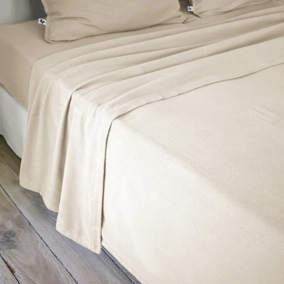 Drap plat 240 x 300 cm flanelle de coton chaude - Candice Sable