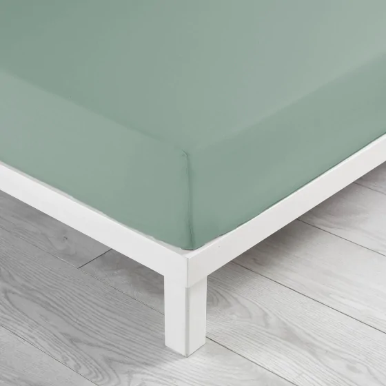 Drap housse 2 personnes 140 x 190 x 30 cm Linette coton lavé  57 fils Sauge