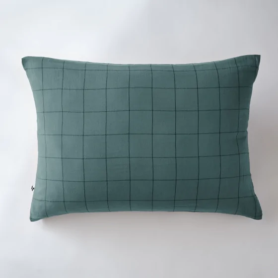 Taie d'oreiller gaze de coton tissée  50 x 70 cm Gaia Match Bleu canard