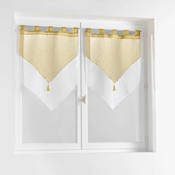 Paire pompon passants 2 x 60 x 120 cm voile double sable duetto Miel/blanc