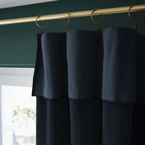 Rideau ajustable + 8 anneaux pince  140 x 270 cm velours de coton césar minuit Bleu foncé