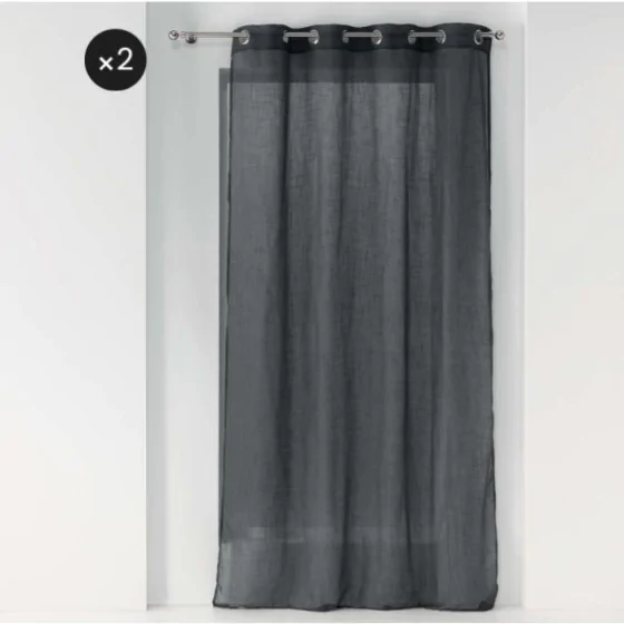 Lot de 2 Voilages  a oeillets 140 x 240 cm effet lin tissé Zazy Anthracite