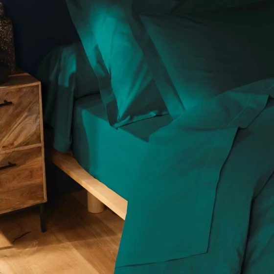 Drap plat 1 pers. 180 x 290 cm coton 57 fils Lina Emeraude