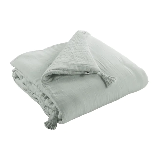 edredon 150 x 150 cm gaze de coton unie gaïa eucalyptus
